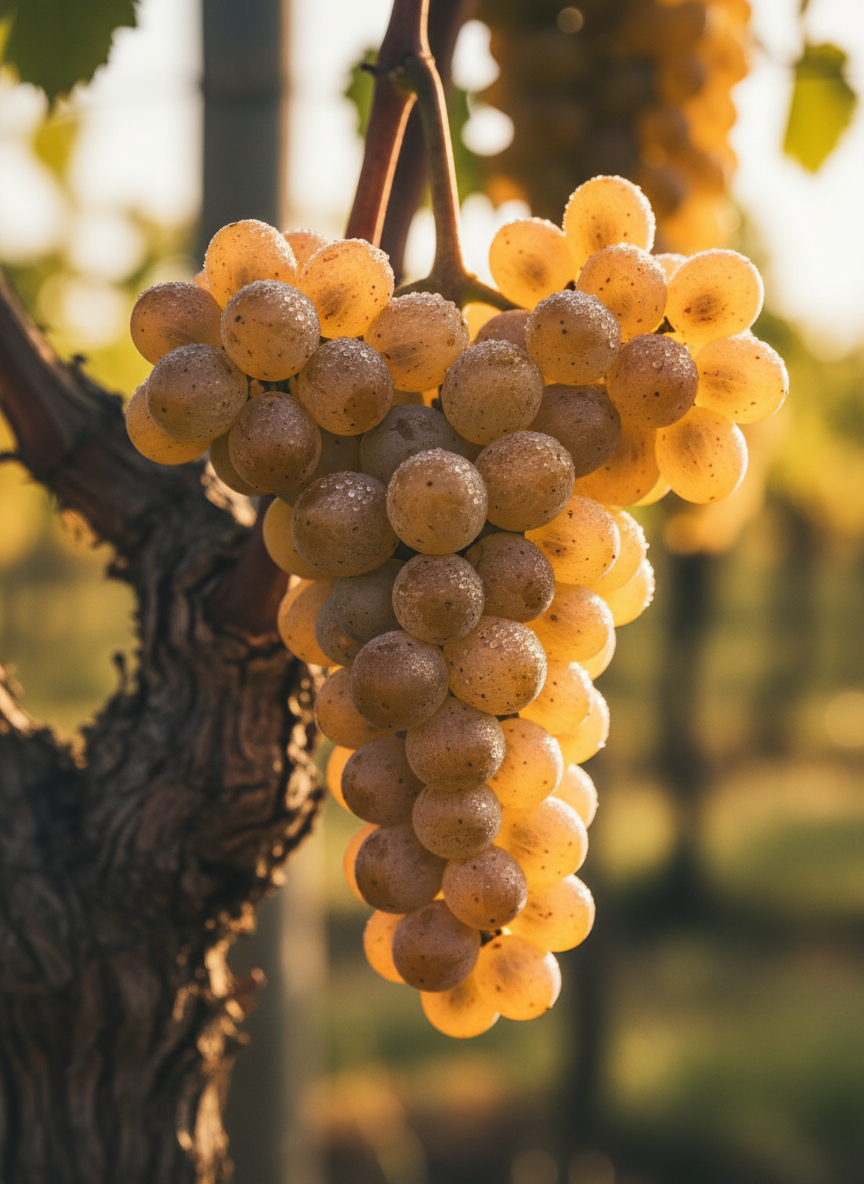 Chardonnay grape variety — close-up of ripe clusters on the vine