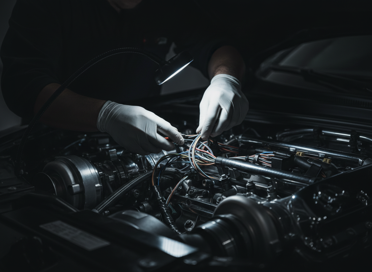 Expert technician working on engine bay