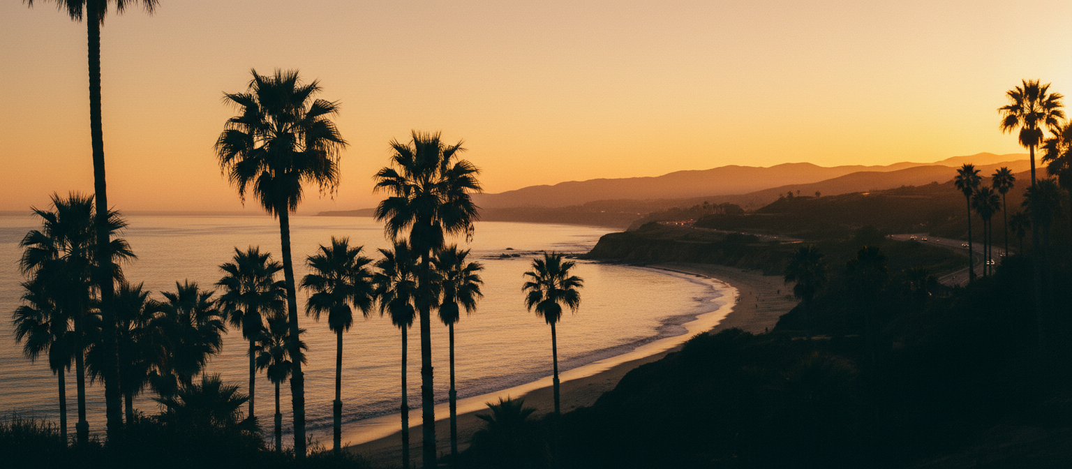 Southern California coastline at golden hour