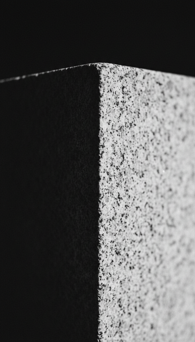 A raw granite stone corner rendered in high-contrast black and white
