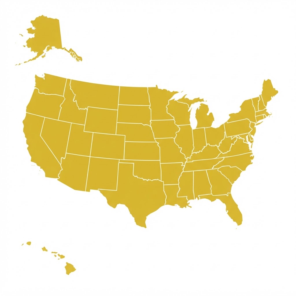 United States map — licensed in all 50 states