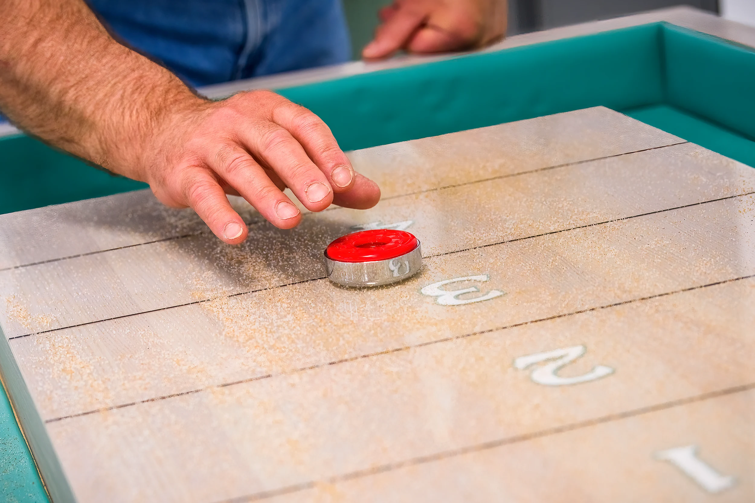 Bespoke American Ash shuffleboard table in Reading corporate office - detail 3