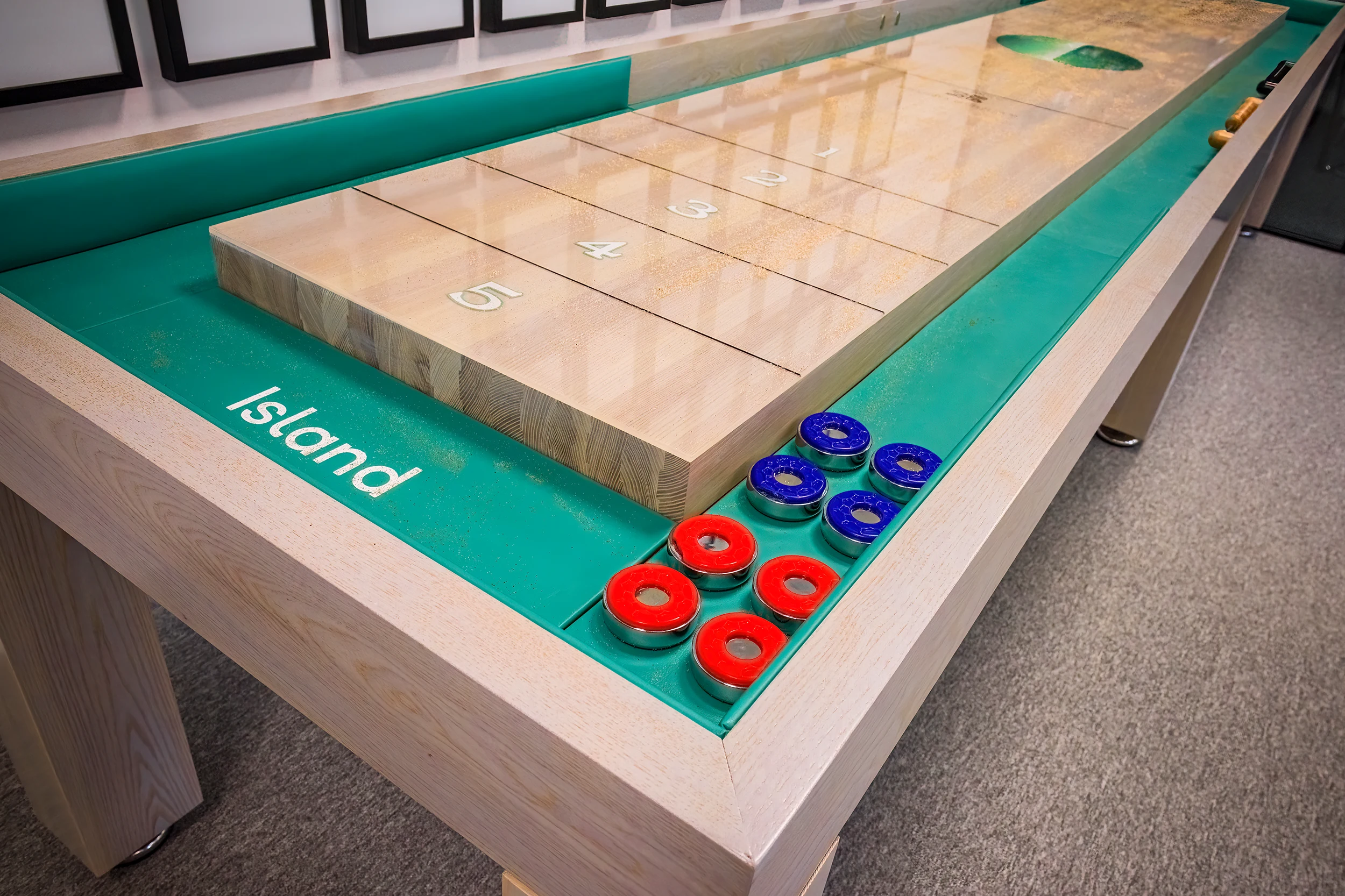 Bespoke American Ash shuffleboard table in Reading corporate office - detail 5