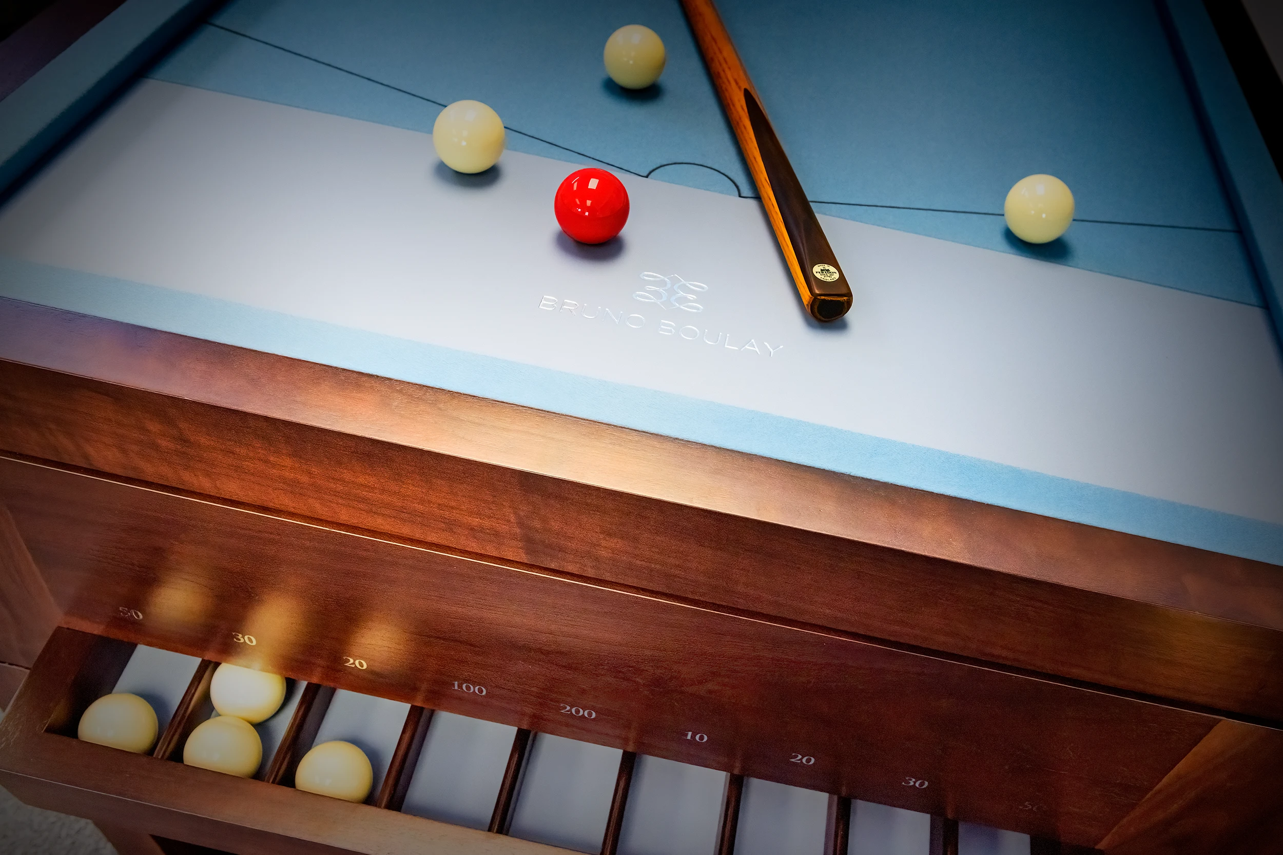 Bespoke American Black Walnut billiards table in London townhouse reception room - detail 3