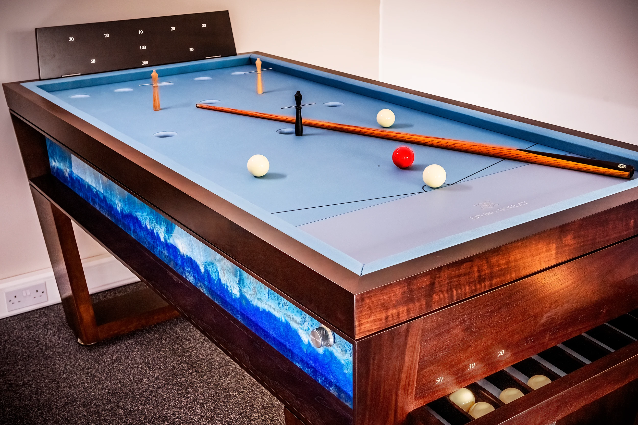 Bespoke American Black Walnut billiards table in London townhouse reception room