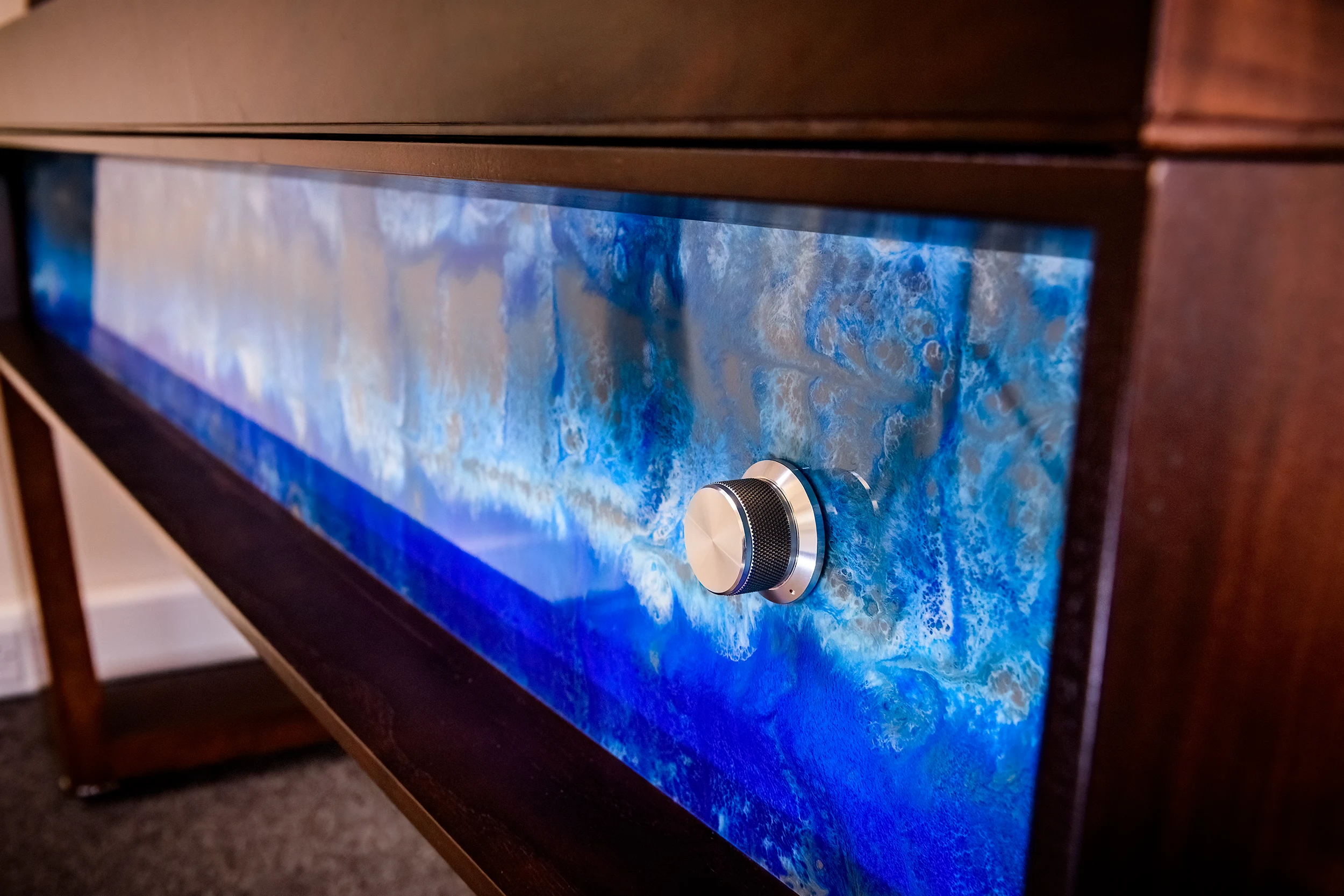 Bespoke American Black Walnut billiards table in London townhouse reception room - detail 5