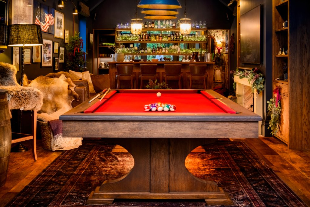 Bespoke pool table integrated into a contemporary luxury living space
