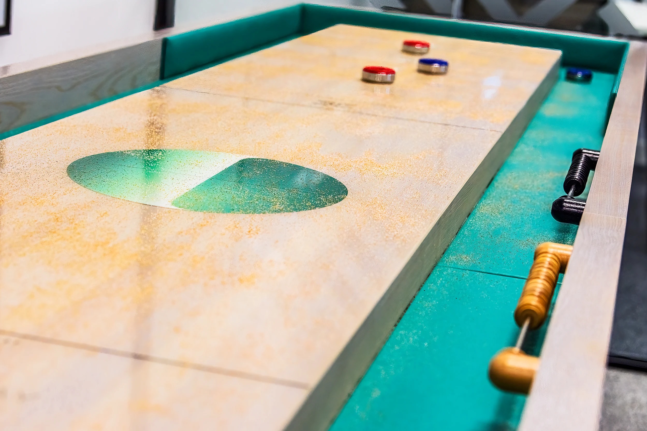 Bespoke American Ash shuffleboard table in Reading corporate office - detail 6
