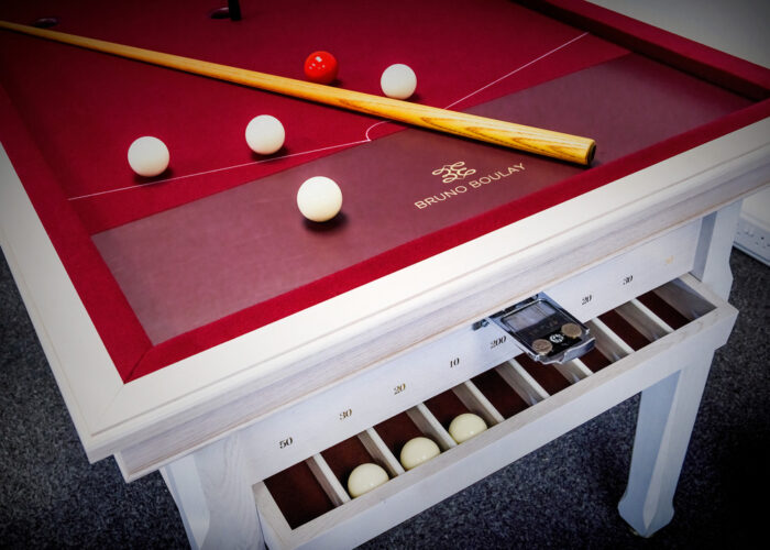 Handmade limed oak bar billiards table in contemporary Hertfordshire family home