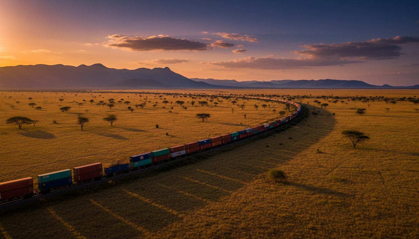 Freight train across African landscape