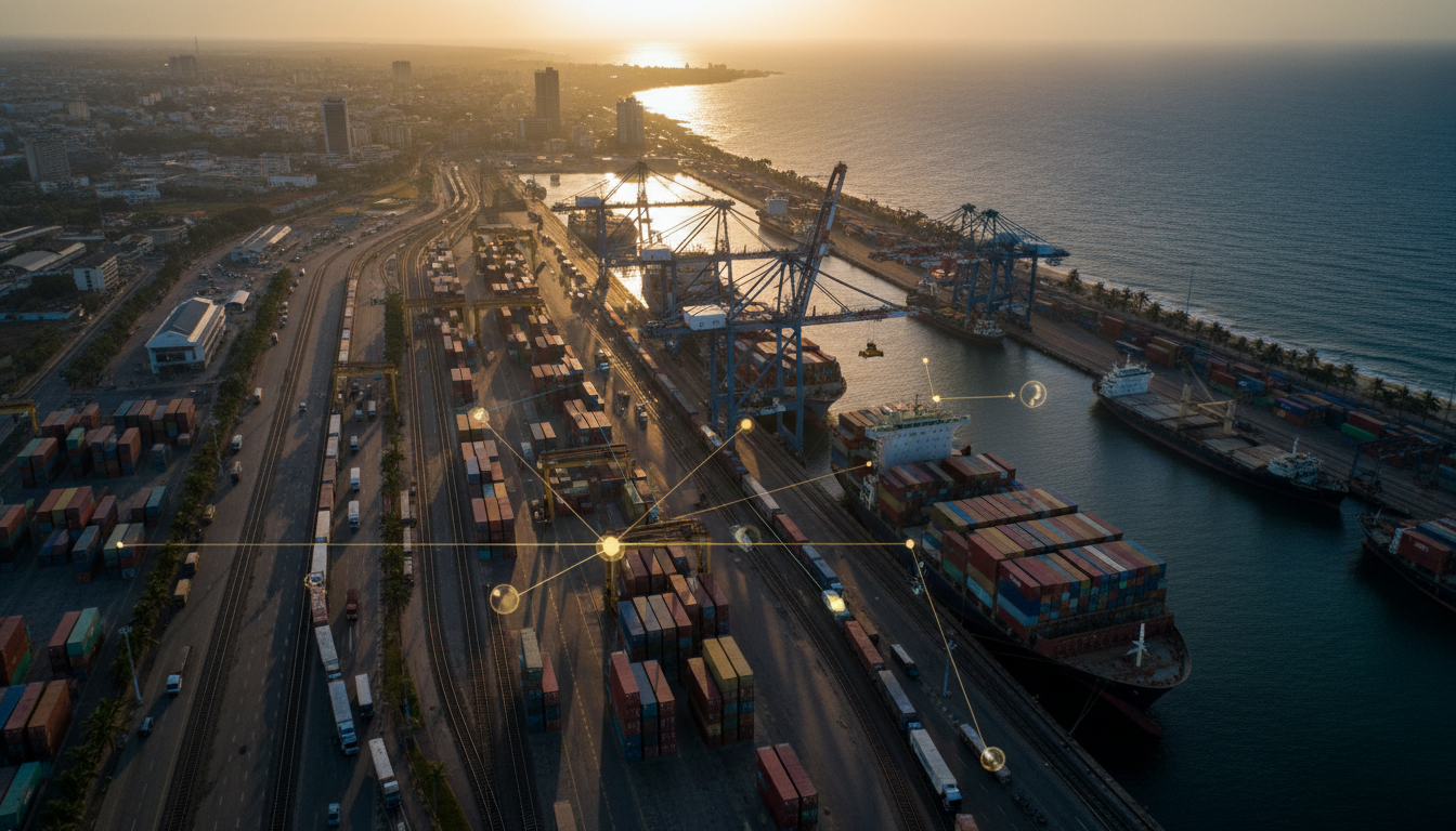 Busy port aerial view