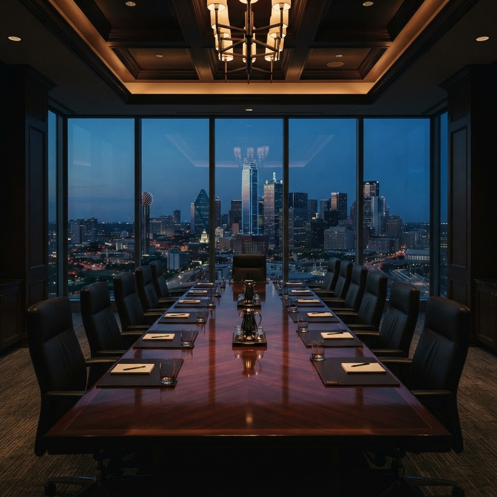 Executive boardroom at dusk