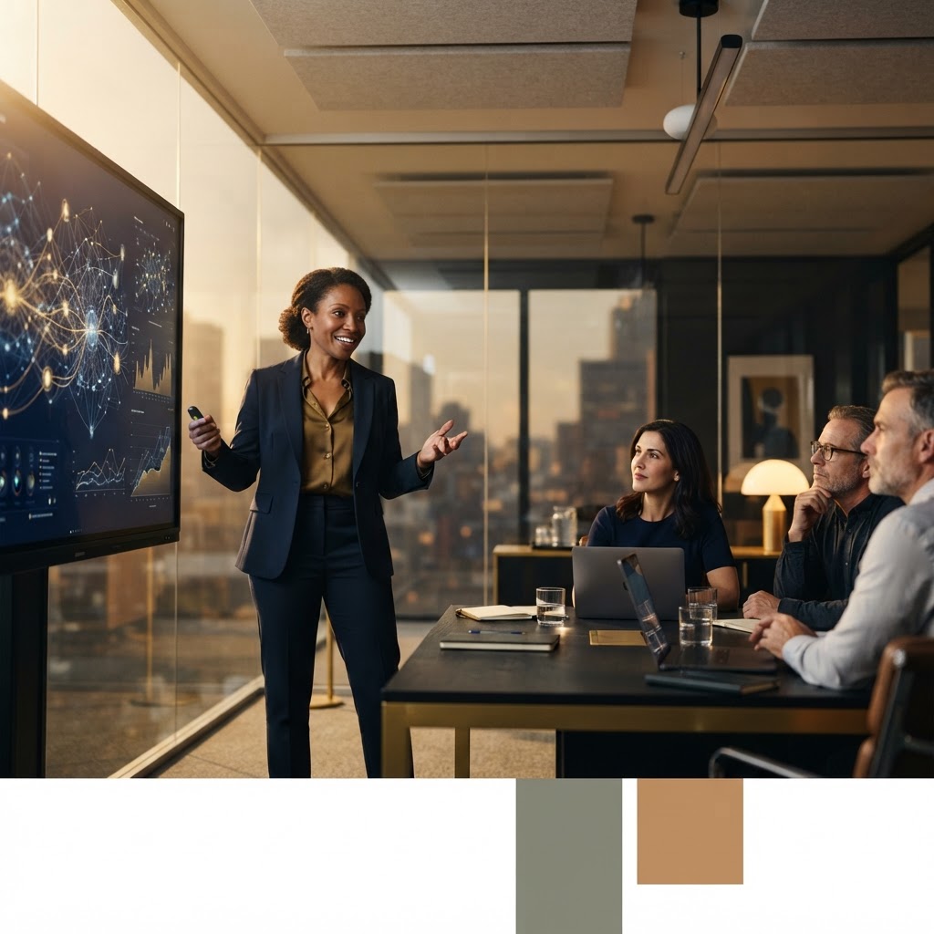 A student presenting her AI capstone to a review panel