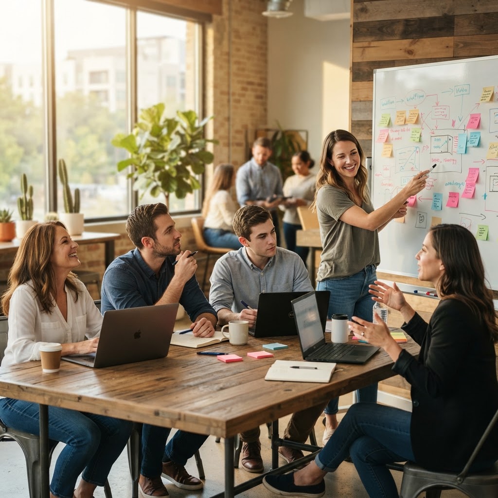 A team learning together in a workshop