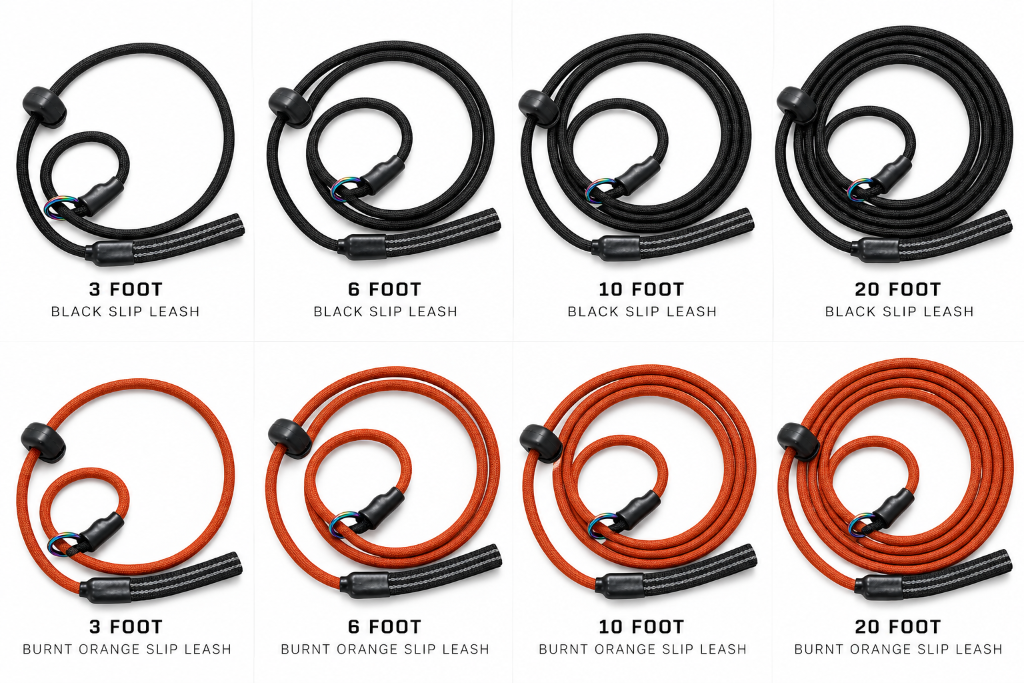 Slip Leash Variations — Black and Burnt Orange