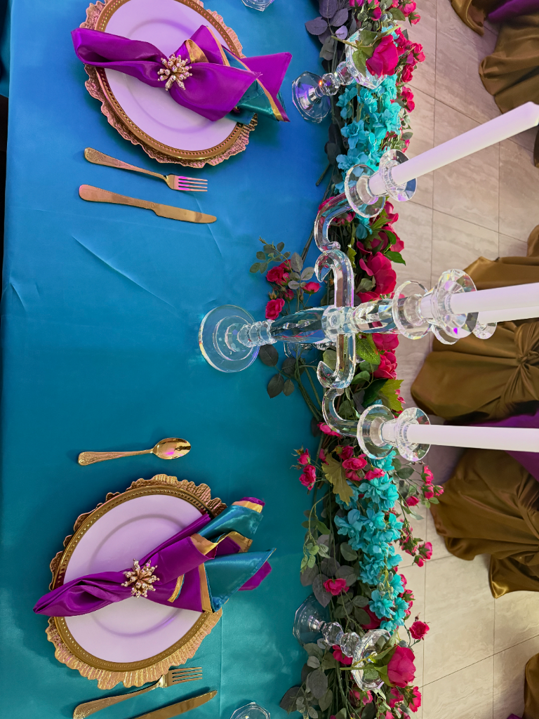 Gold charger and floral centerpiece