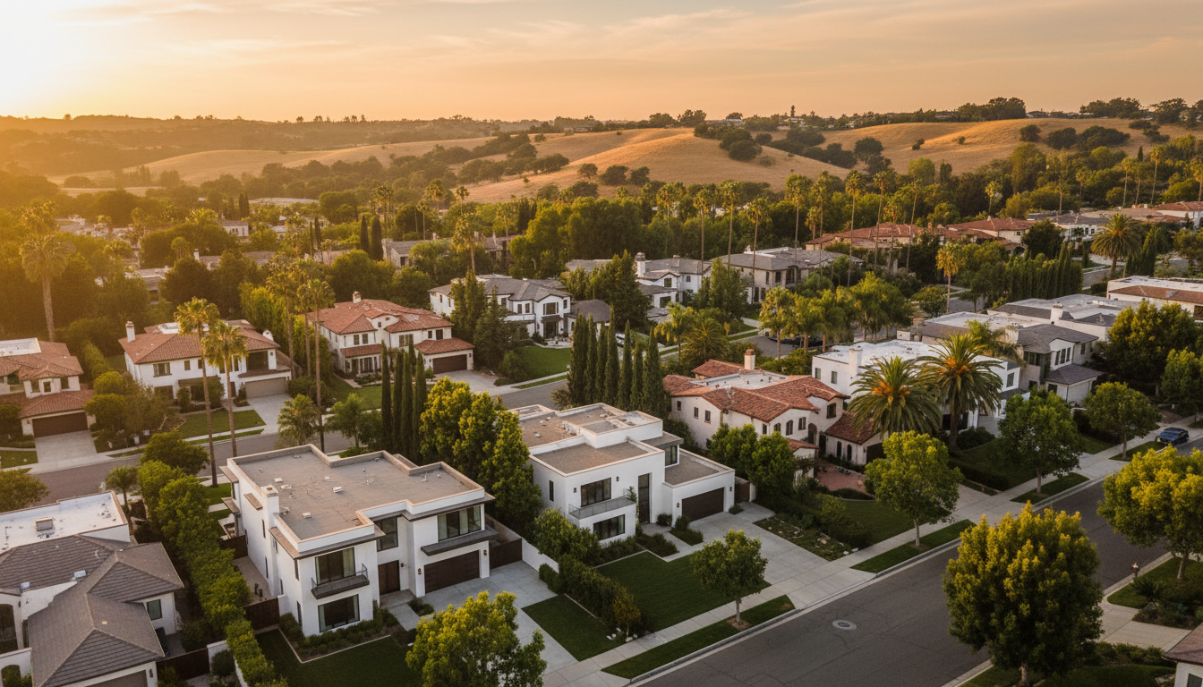 Aerial view of California neighborhood