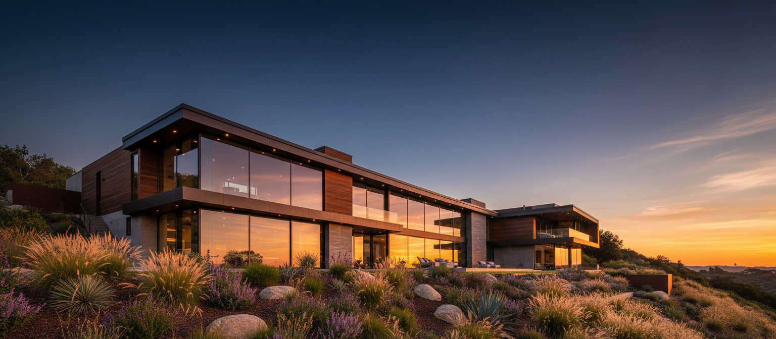 Luxury California home at golden hour
