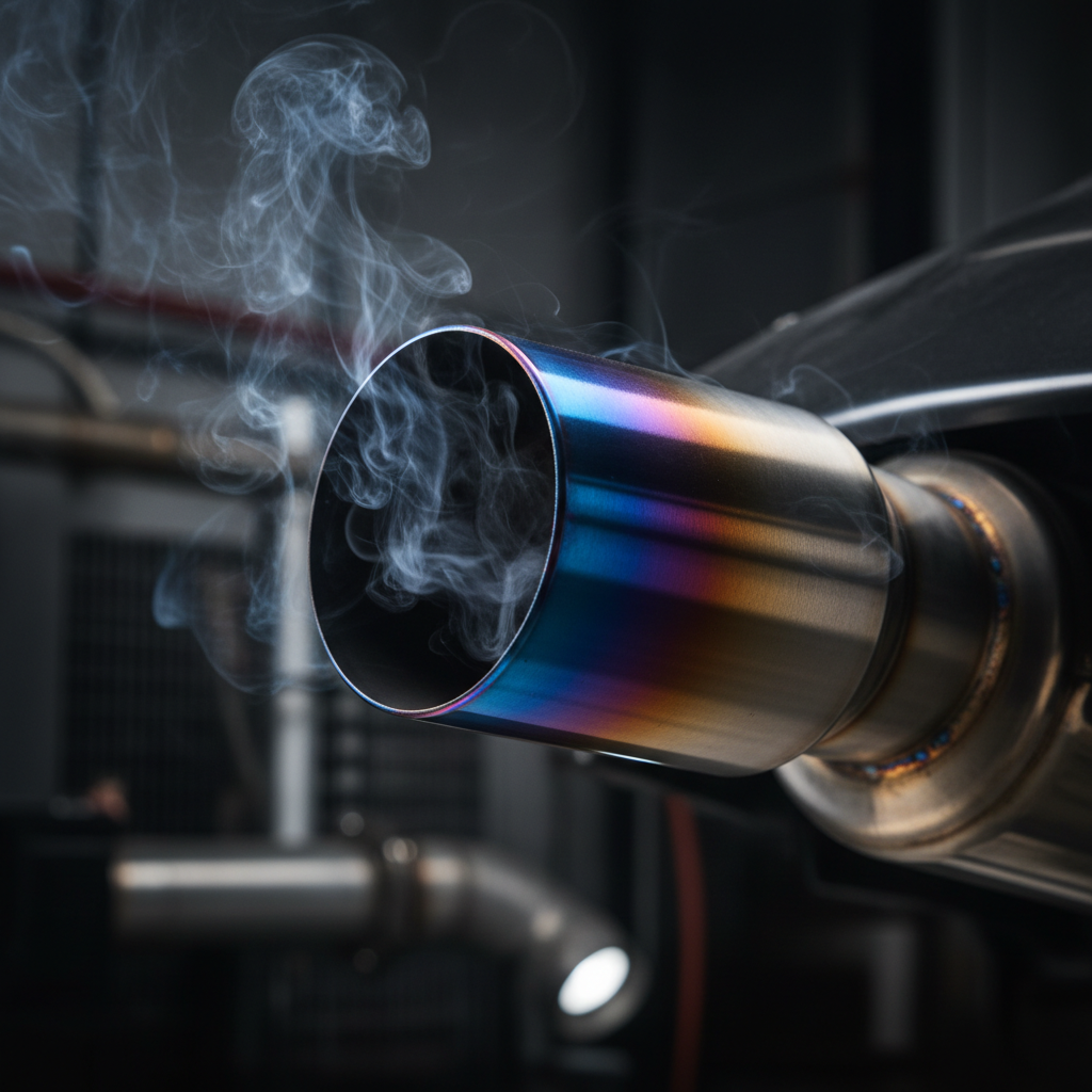 Titanium exhaust tip with heat-blueing colors