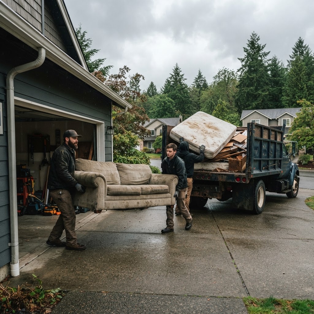 Junk removal across Whatcom County, WA — truck and trailer loaded