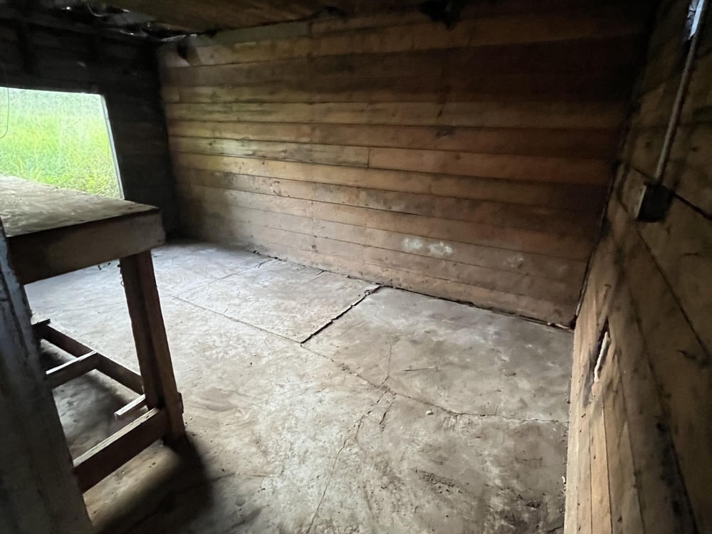 Interior of a small wooden shed being prepped for demolition by Junk Away in Bellingham