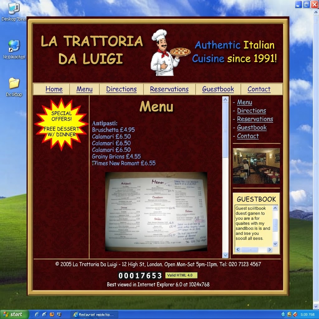 Dated restaurant website example
