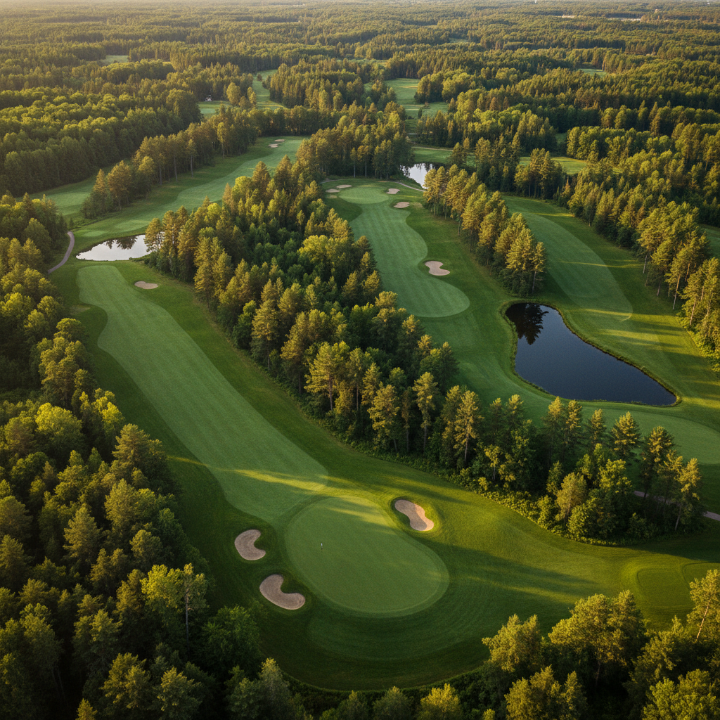 Headwaters Golf Club course carved through mature pine forest