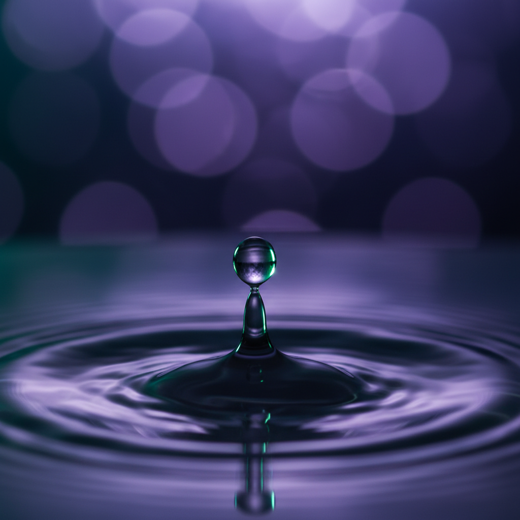 A single water drop creating concentric ripples in still water, symbolizing the living water of the Spirit