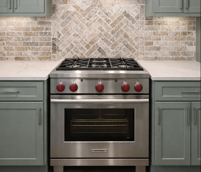 Herringbone Stone Backsplash