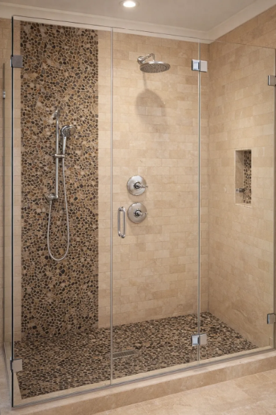Custom Tile & Pebble Shower