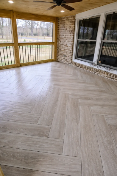 Herringbone Tile Porch Floor