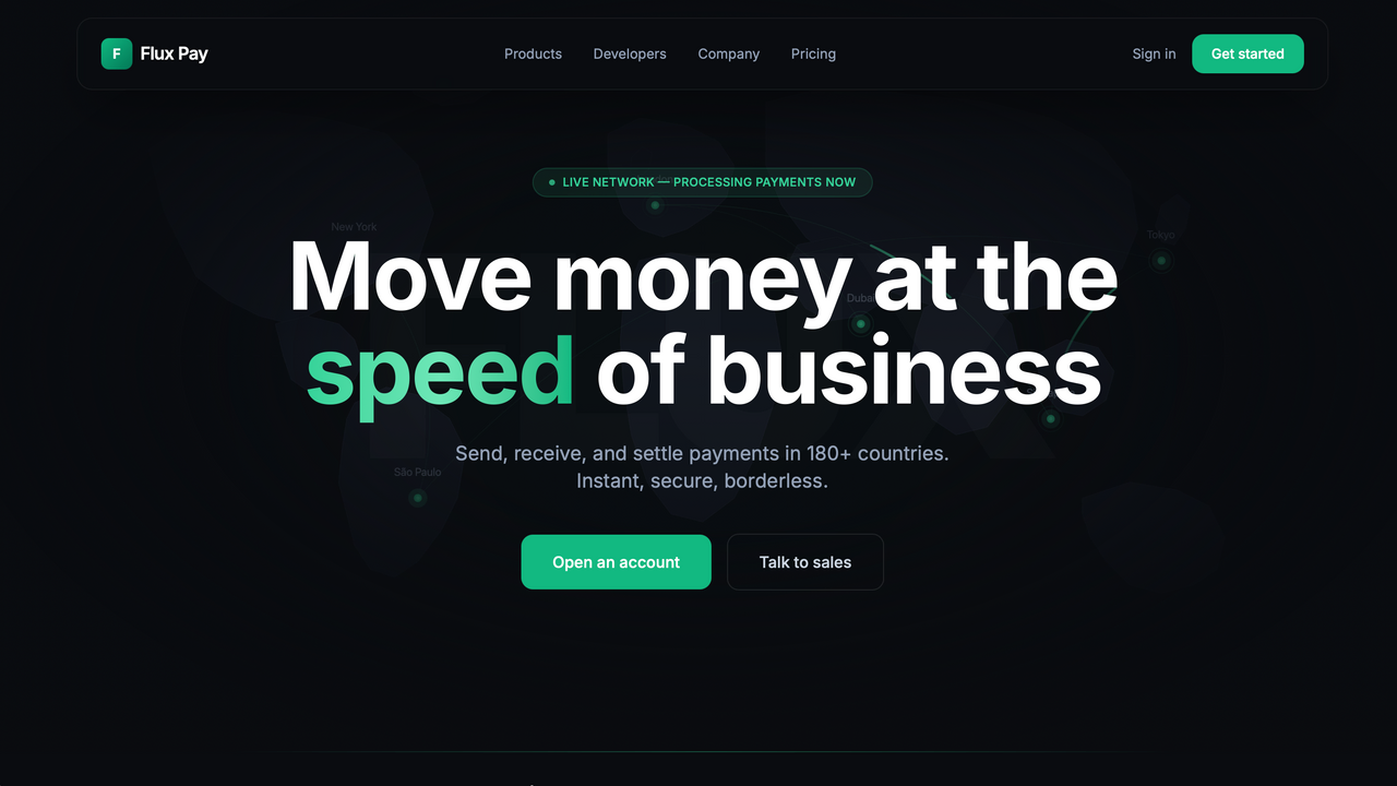 Flux Pay — Global Payments Landing Page template preview