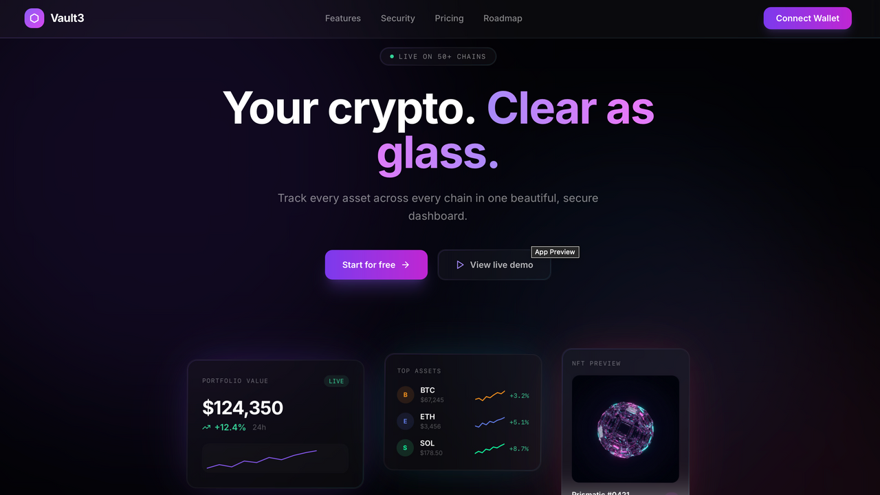 Vault3 — Crypto Portfolio Landing Page template preview