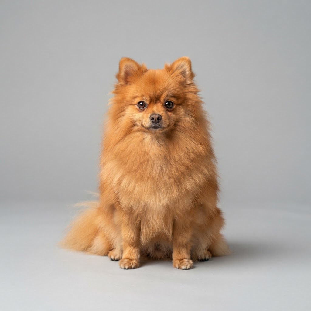 Pomeranian sitting in studio