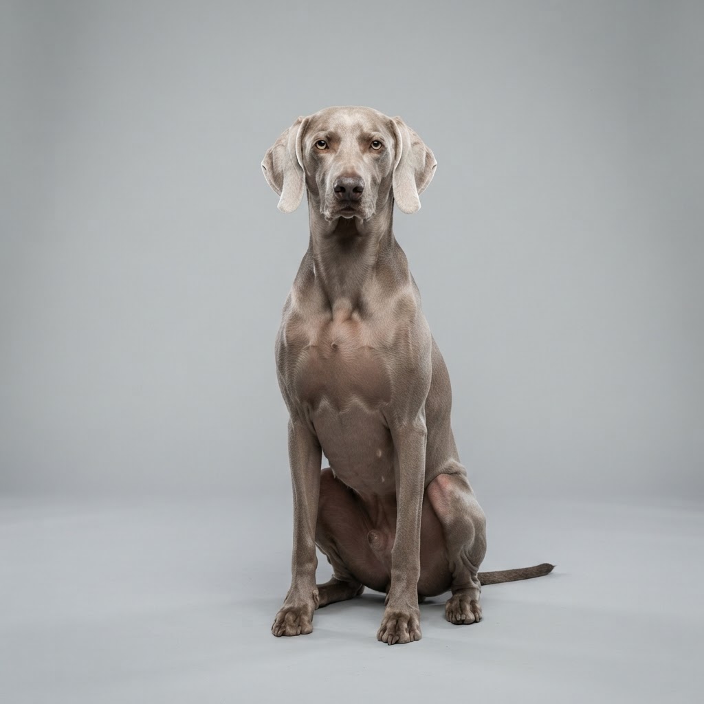 Weimaraner sitting in studio