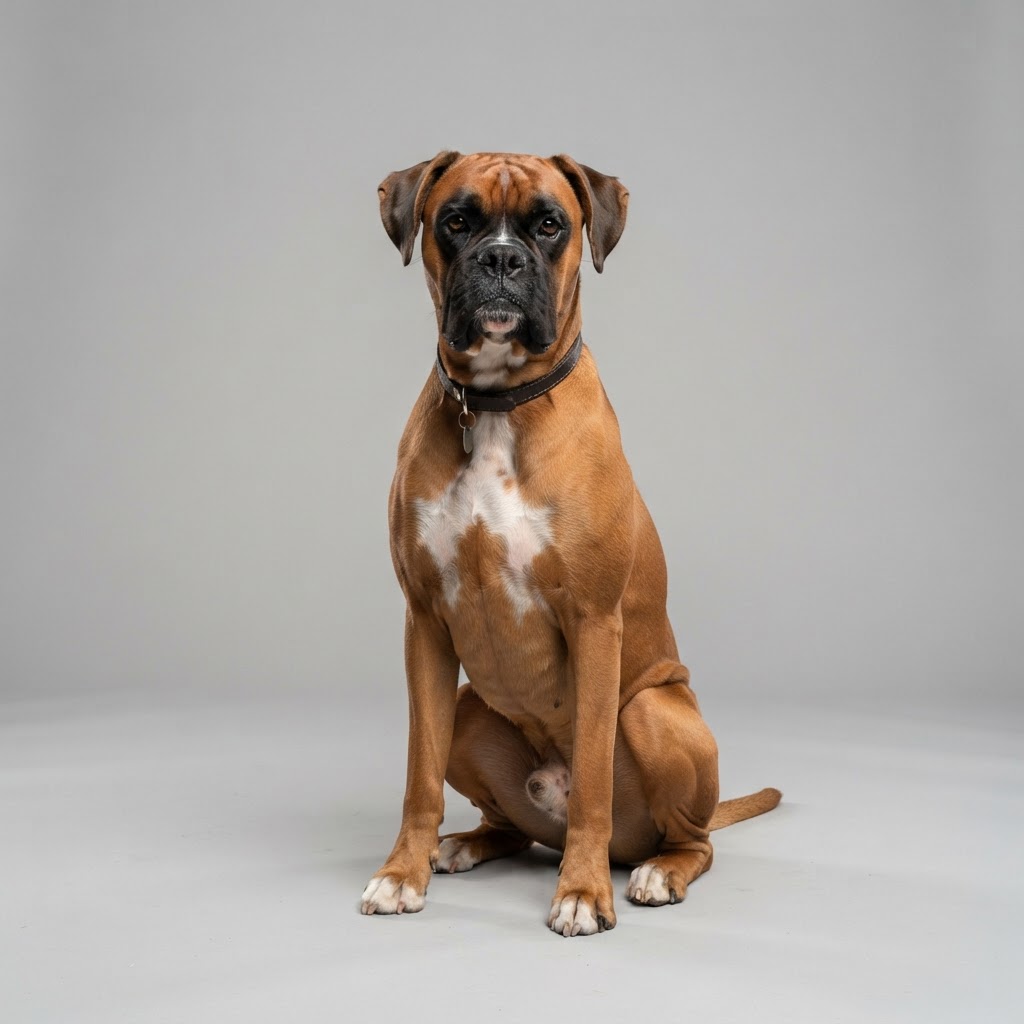 Boxer sitting in studio