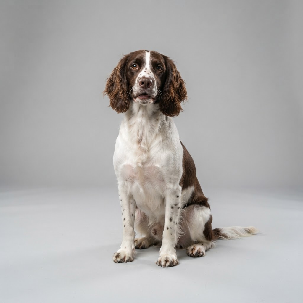 Springer Spaniel sitting in studio