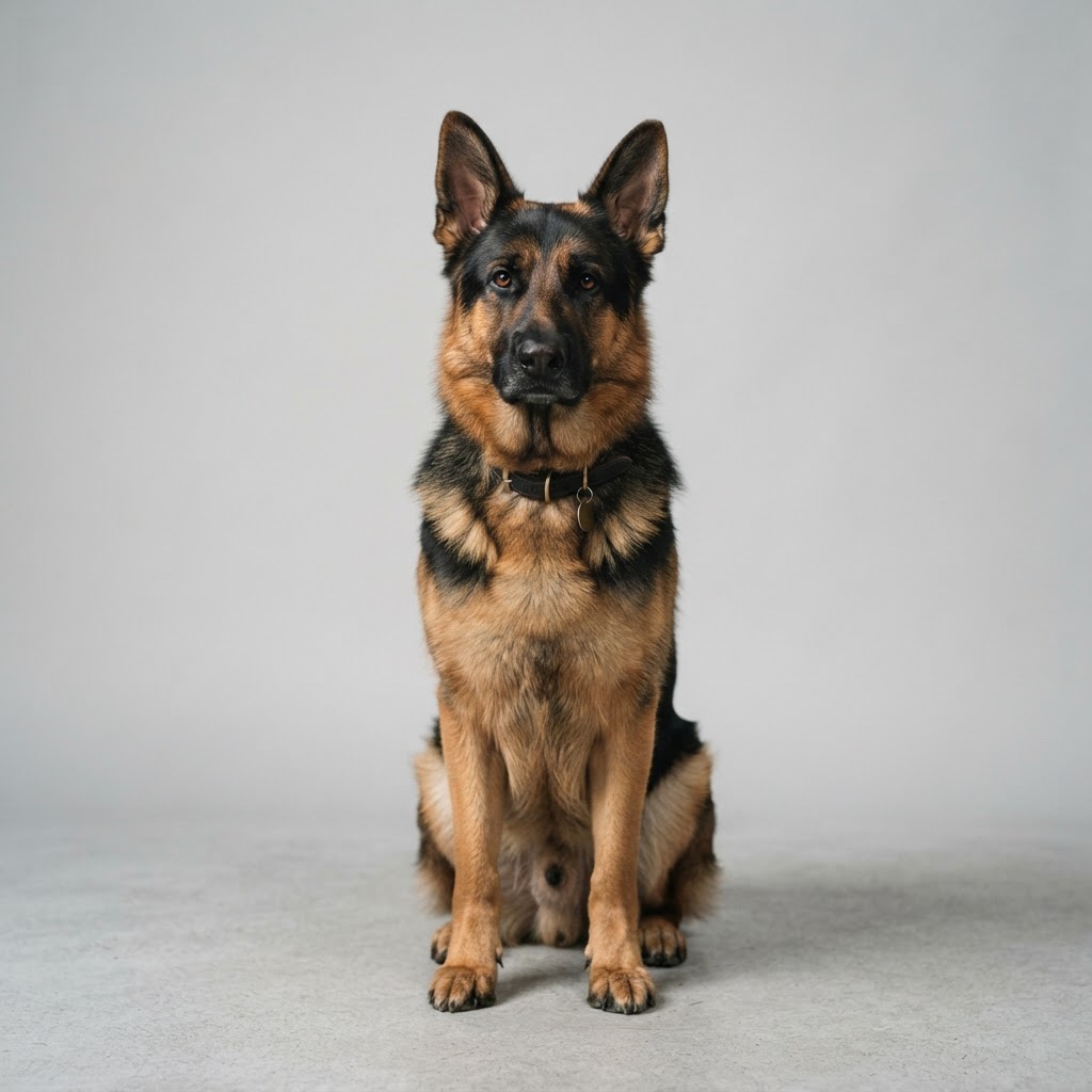 German Shepherd sitting in studio
