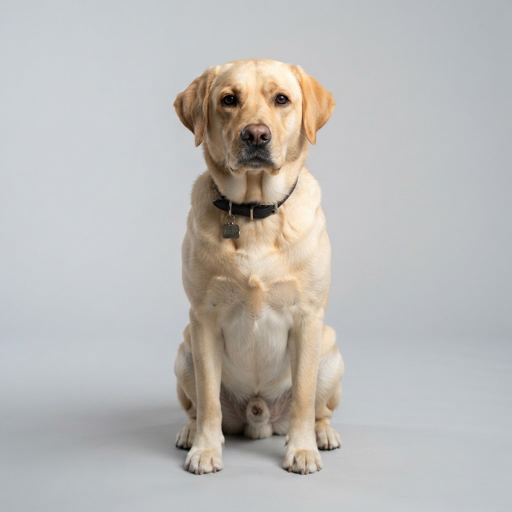 Labrador Retriever sitting in studio