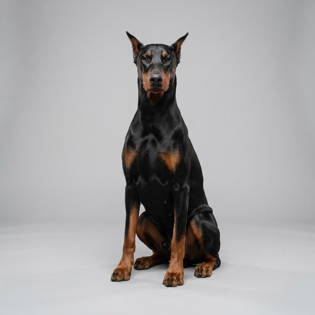 Doberman Pinscher sitting in studio