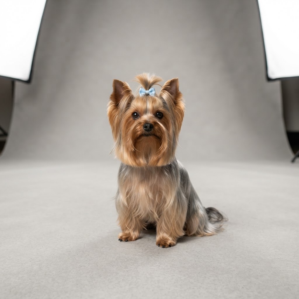 Yorkshire Terrier sitting in studio