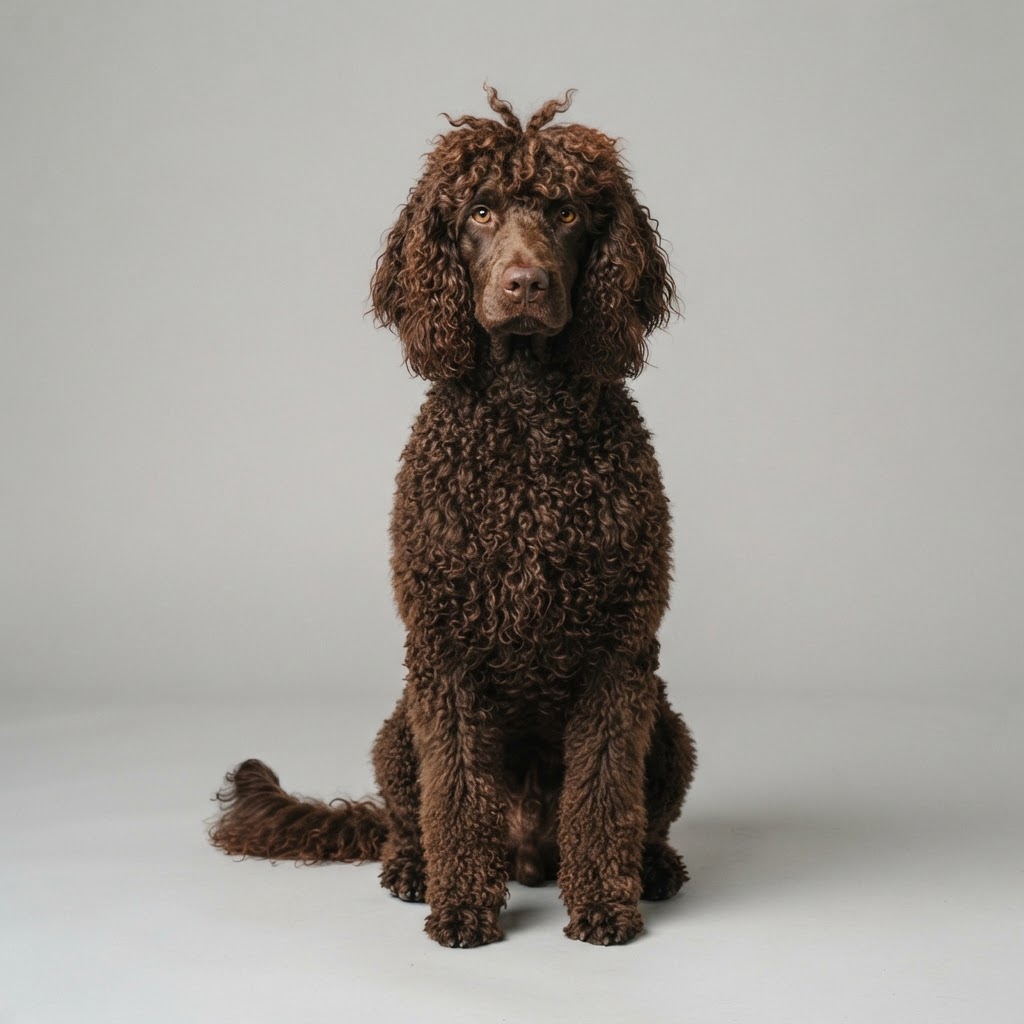 Irish Water Spaniel sitting in studio