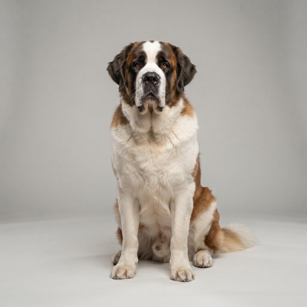 Saint Bernard sitting in studio