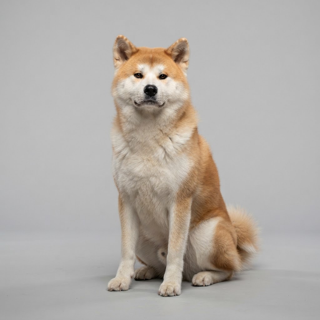 Akita Inu sitting in studio
