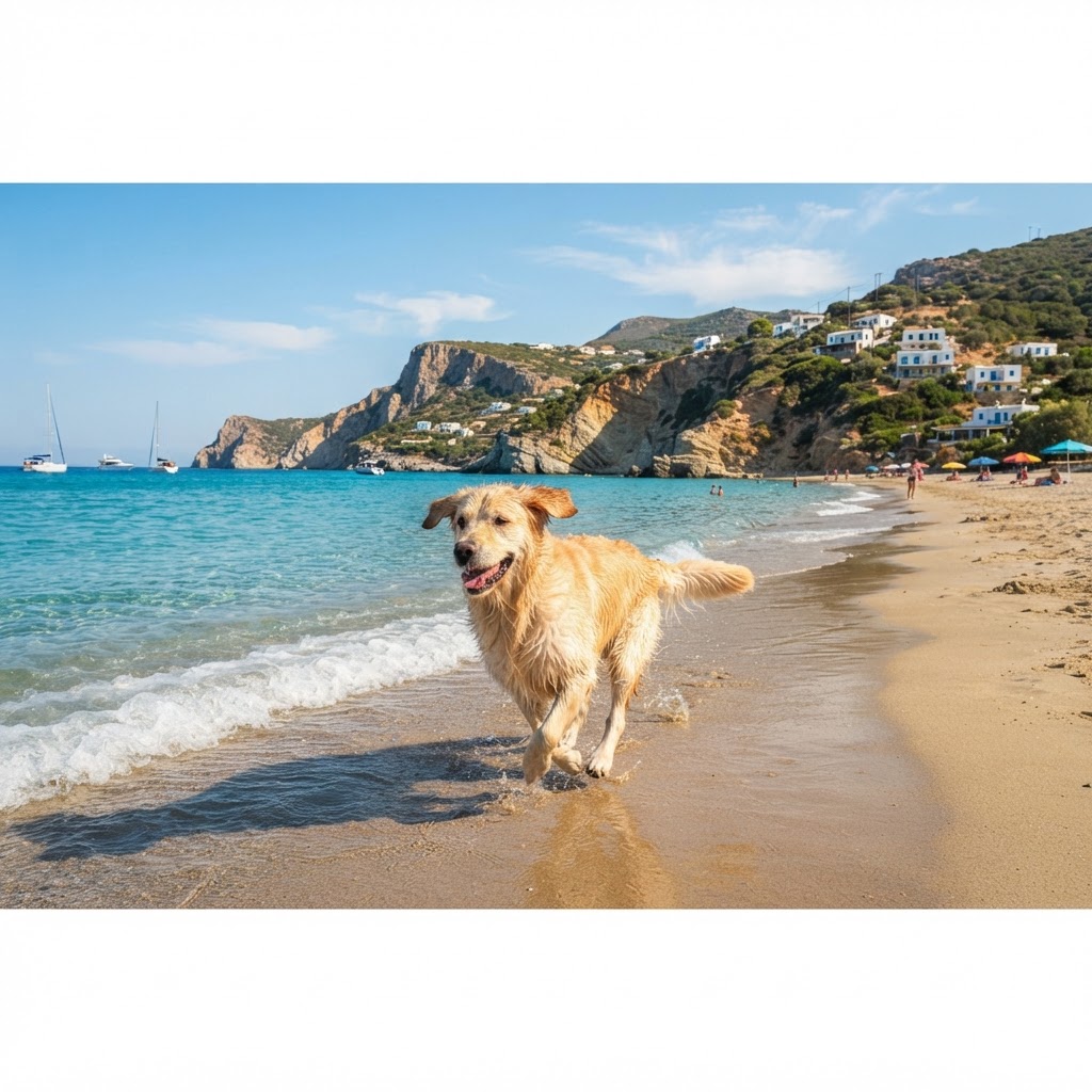 Un chien courant joyeusement sur une plage méditerranéenne ensoleillée