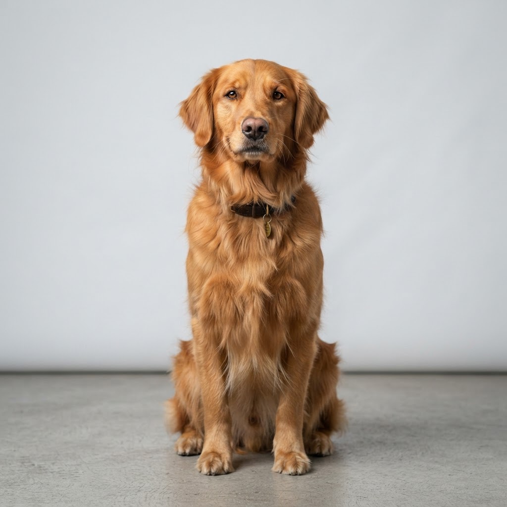 Golden Retriever sitting in studio