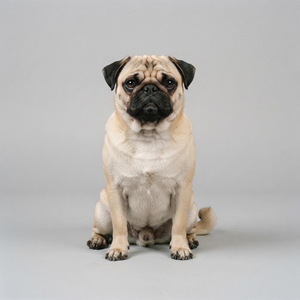 Pug sitting in studio