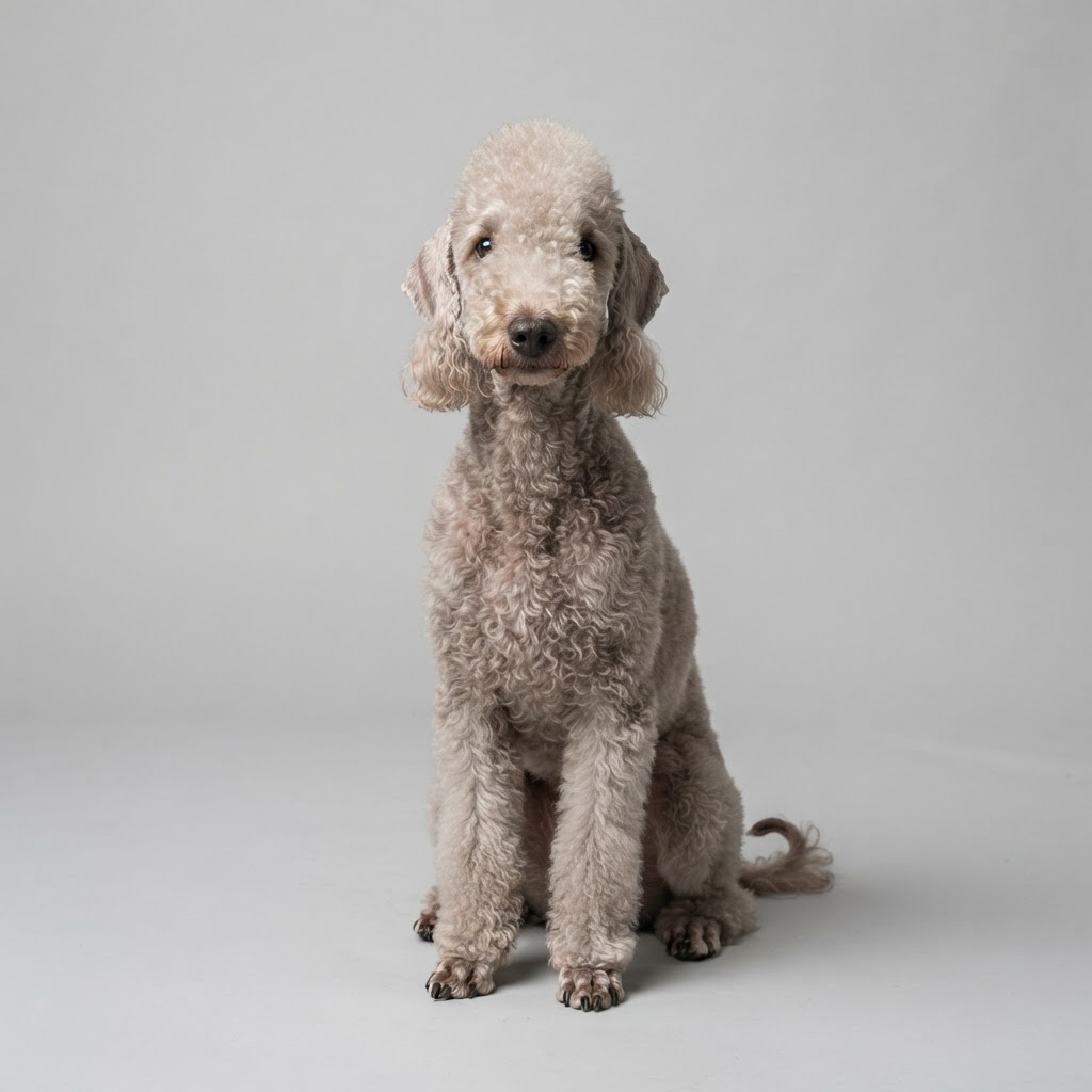 Bedlington Terrier sitting in studio