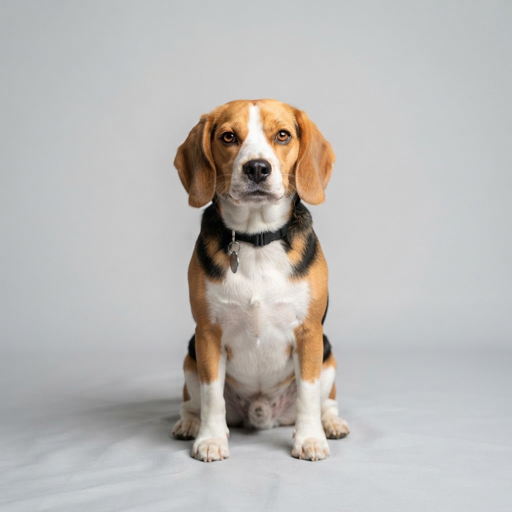 Beagle sitting in studio