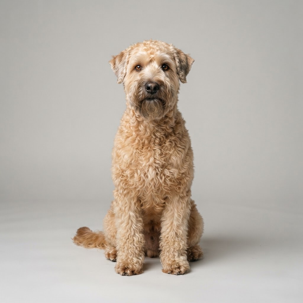 Soft Coated Wheaten Terrier sitting in studio